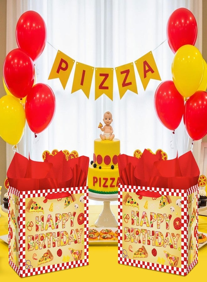 Woosytoo Pizza Birthday Decorations Bag Large Pizza Happy Birthday Paper Bag with Tissue Paper Card Pizza Bday Party Supplies for Kids Festival Bday Cooking Italy Theme Party Supplies - Image 2